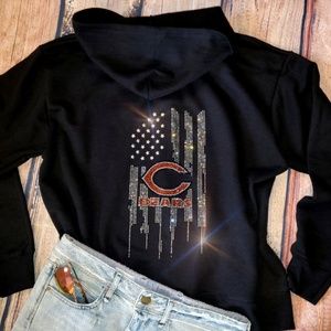 New Rhinestone Chicago Bears Zip Up Jacket Hoodie
